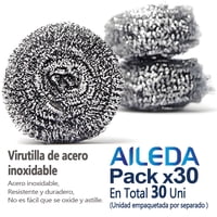 Aileda Virutilla De Acero Inoxidable Set 1 Virutilla Aileda Esponja De Acero Para Olla Y Cocina （En Total 30 Unidades）Embalaje Individual
