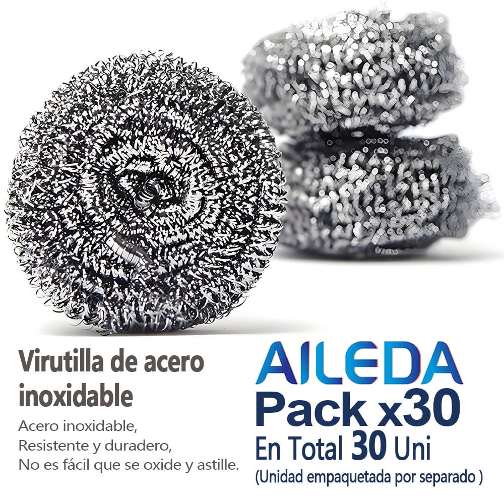 Aileda Virutilla De Acero Inoxidable Set 1 Virutilla Aileda Esponja De Acero Para Olla Y Cocina （en Total 30 Unidades）embalaje Individual