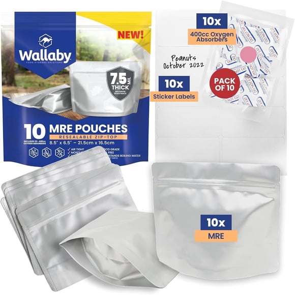 Bolsas Mylar Wallaby MRE 15 Mil 400 ml con Fuelle