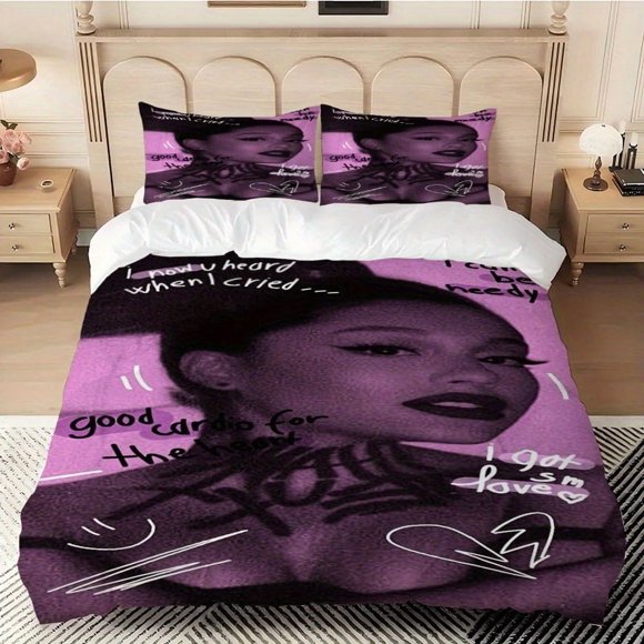 3pcs A-G Purple Tone Female Portrait Text Digital Printed bedding