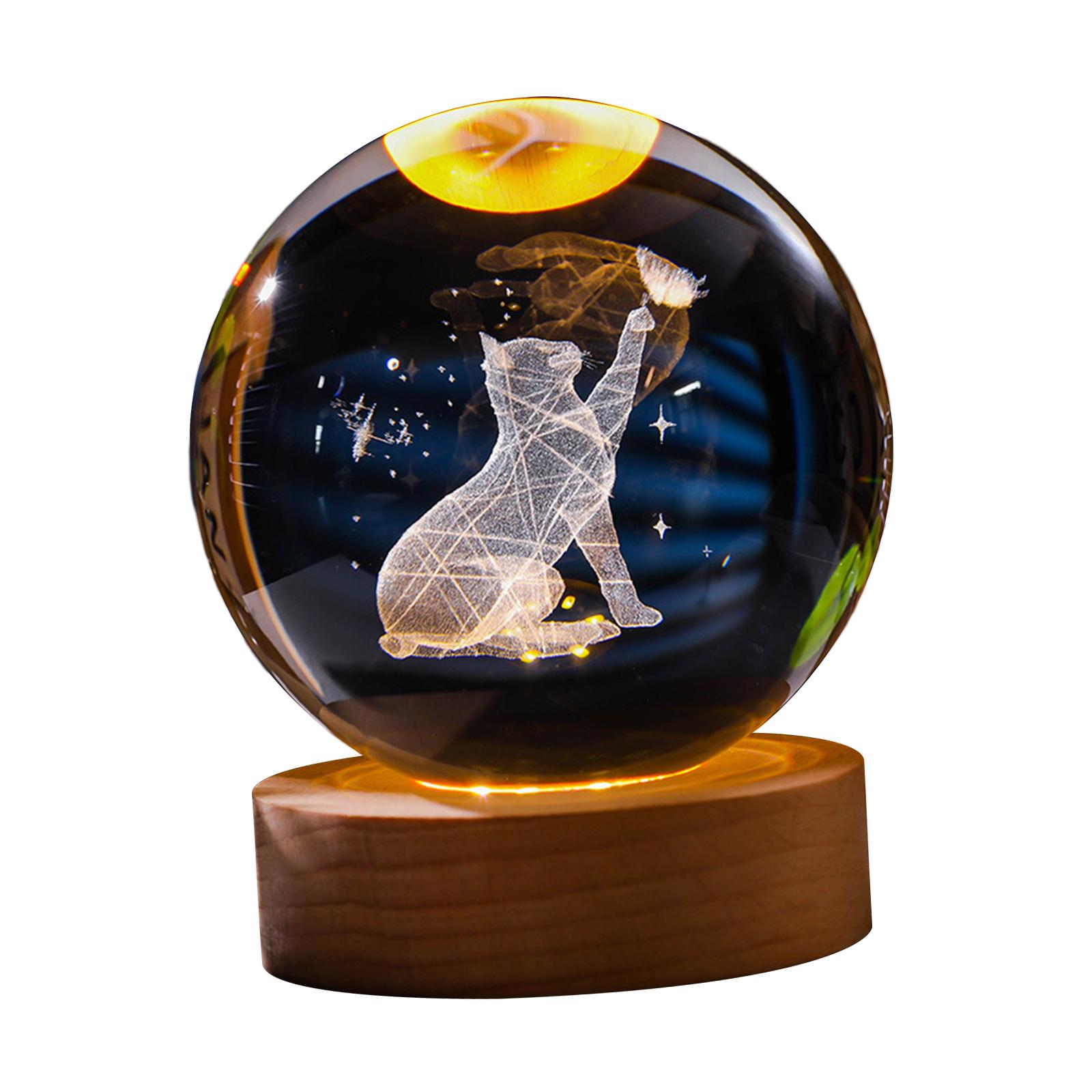 Ioensy - Lámpara De Proyección De Luz Nocturna Con Bola Transparente De 6 Cm Con Cable Usb Para Estudio, Gato En El Pasillo