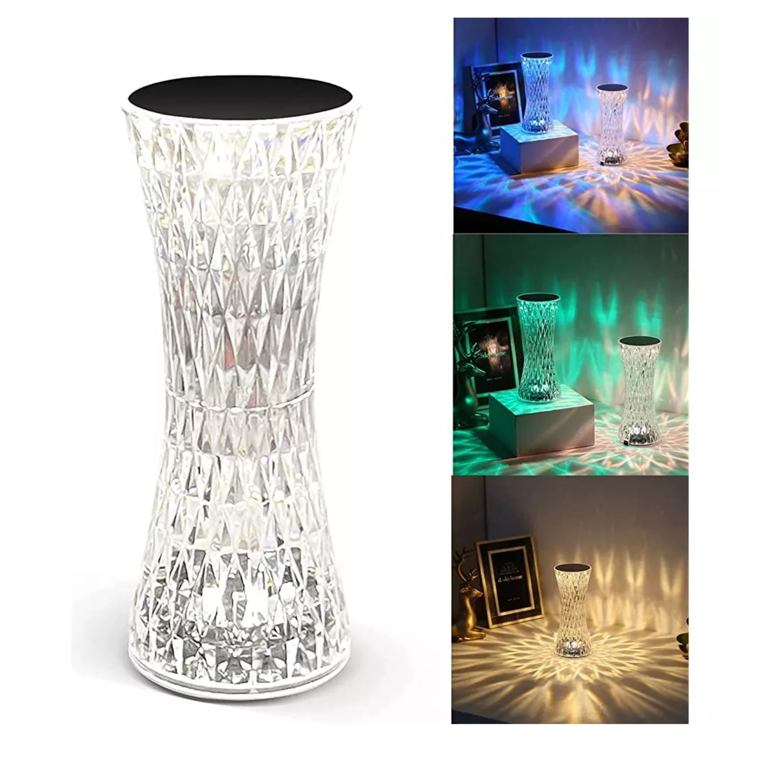 Disparo - Lampara Velador Adorno De Cristal Deco Diamante Tactil Usb