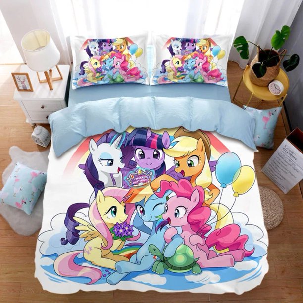 Little Pony Bedding Set,Cartoon Children My Pony Quilt Cover,2-3 Pieces Sets Kids Adult Size Cute Decor Gifts Bed Sheets