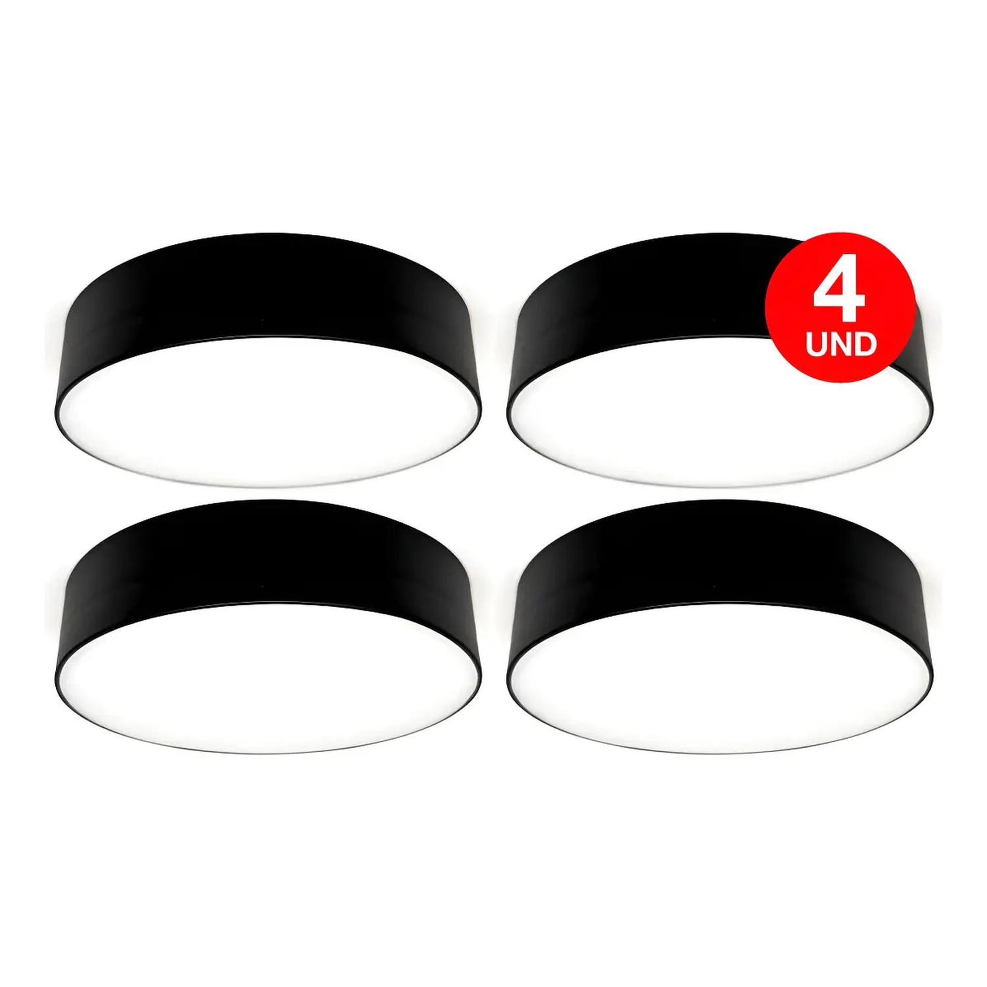 Drl - Pack 4 Plafon Panel Led Redondo Sob Itd Decorativo 22w 6000k Negro