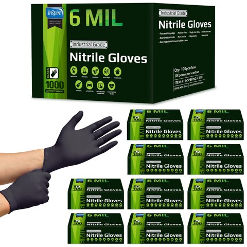 Guantes Desechables De Nitrilo Inspire Heavy Duty, 6 Mil, Negros, 100