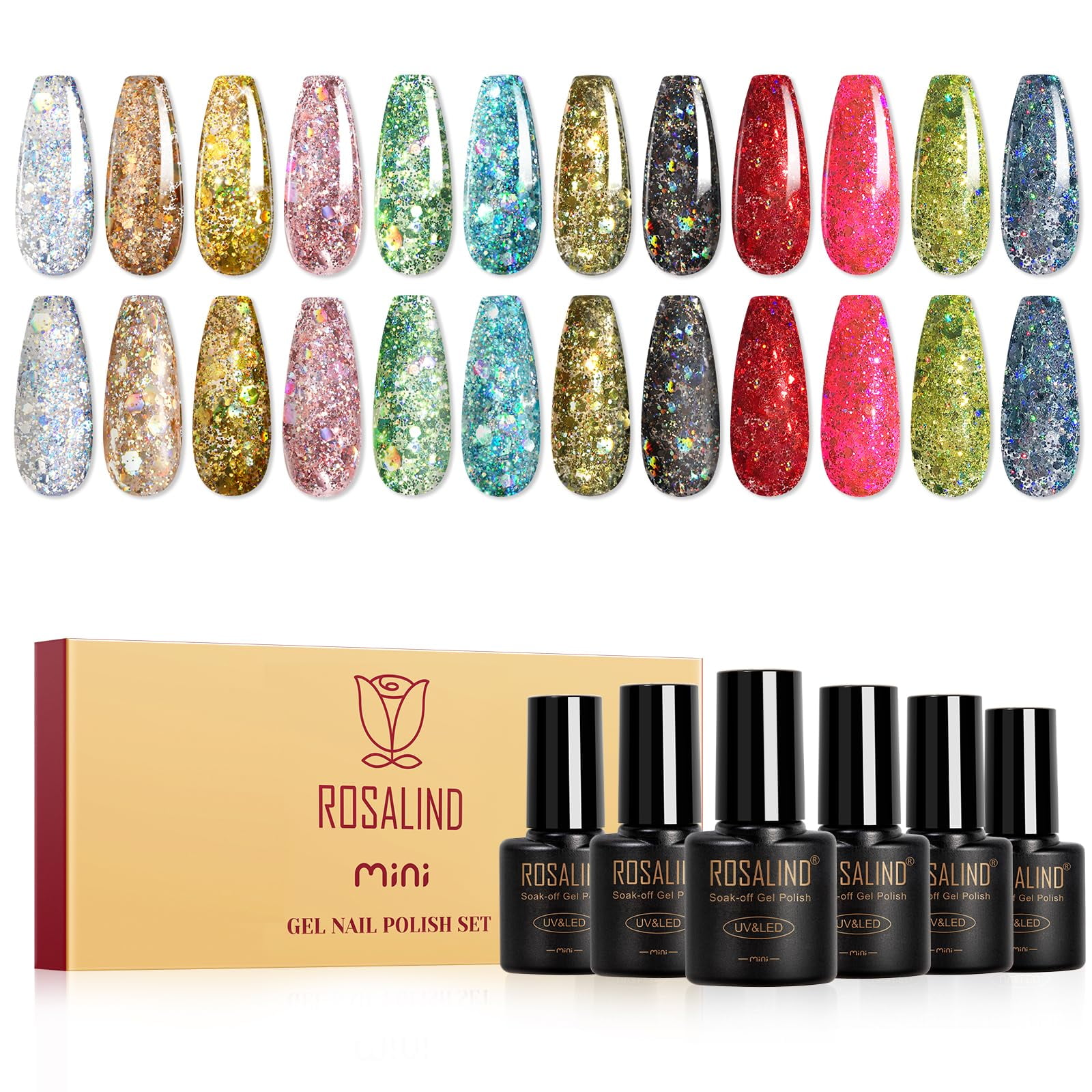 Set De Esmaltes De Uñas En Gel Con Purpurina Rosalind Stellar Shiny Effect