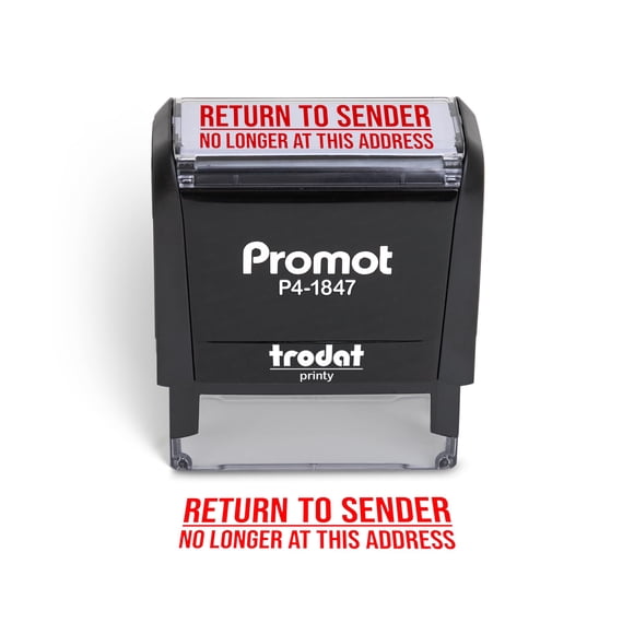 Sello de goma con estampado promocional Return to Sender, autoentintado con tinta roja