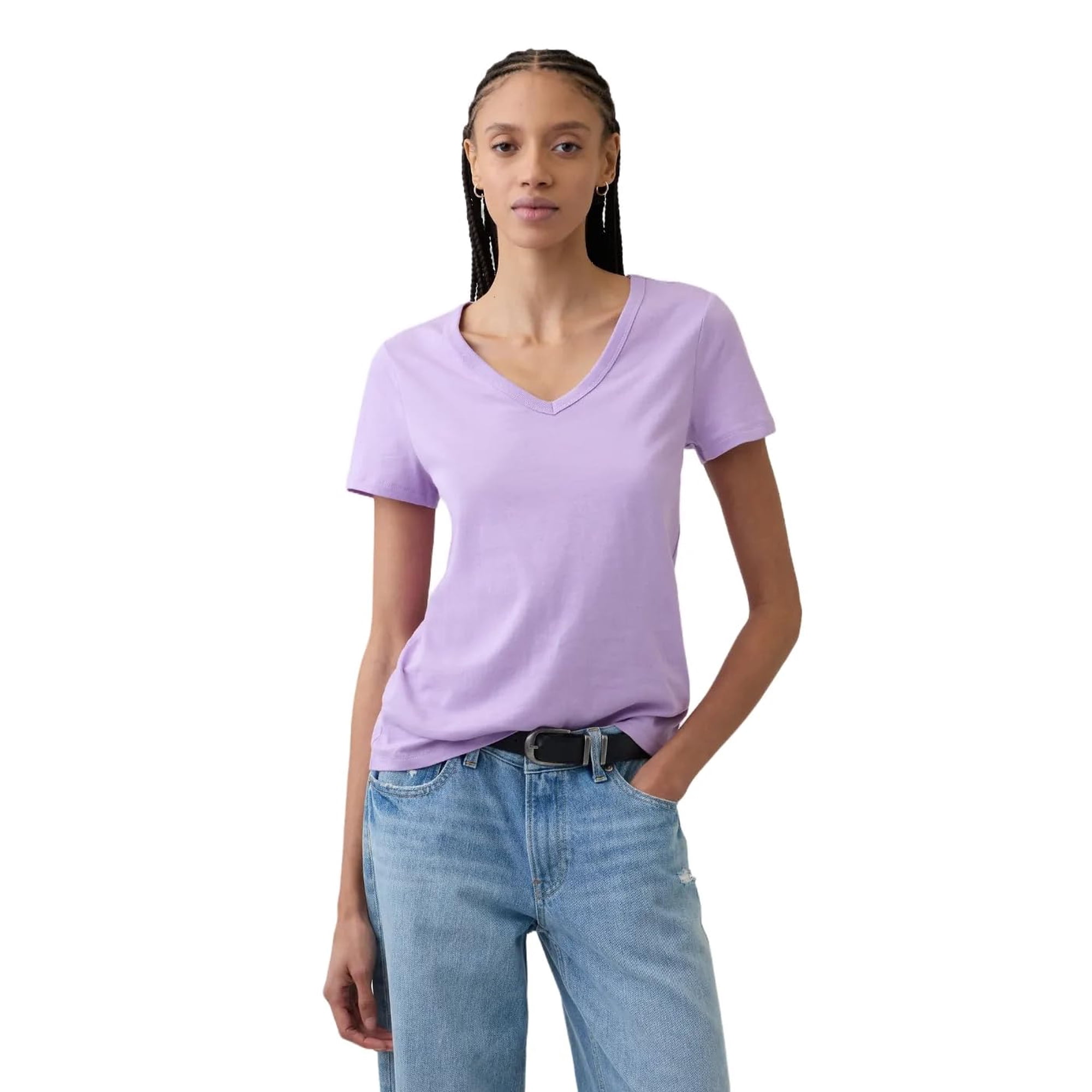 Camiseta Gap Para Mujer, Cuello En V, Color Ciruela, Color Ciruela, Talla Xxl