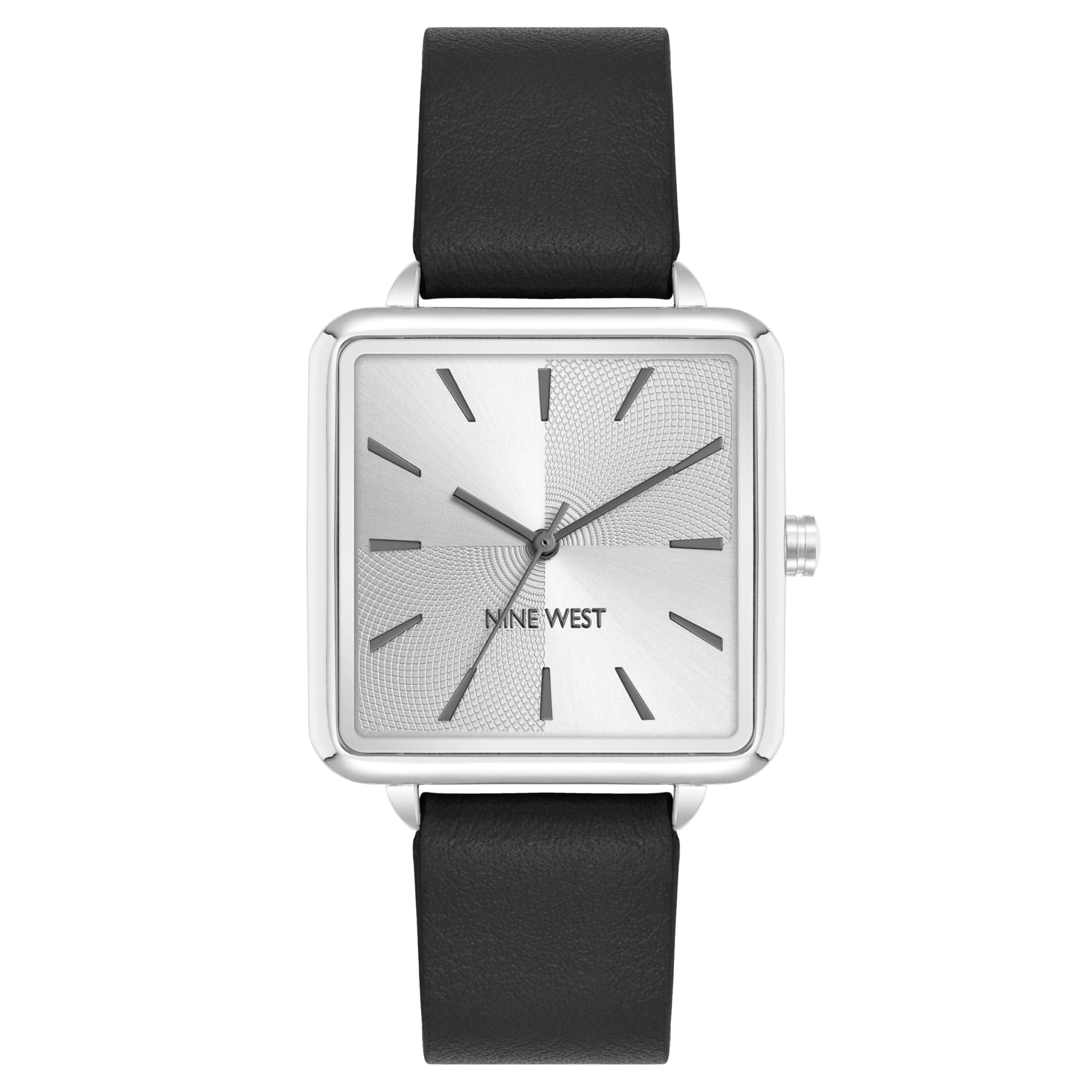 Reloj De Correa Para Mujer Nine West Con Esfera Plateada Y Correa De Cuero Sintético Negra