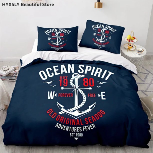 Ship Anchor Nautical Duvet Cover Sea Pillowcases Quilt Cover Home Decor Gift Fashion Bedding Set