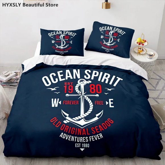 Ship Anchor Nautical Duvet Cover Sea Pillowcases Quilt Cover Home Decor Gift Fashion Bedding Set