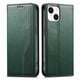 thumbnail image 1 of Funda tipo cartera para iPhone 15 de piel con cierre magnético, ranuras para tarjetas y correa para la muñeca Verde, 1 of 6