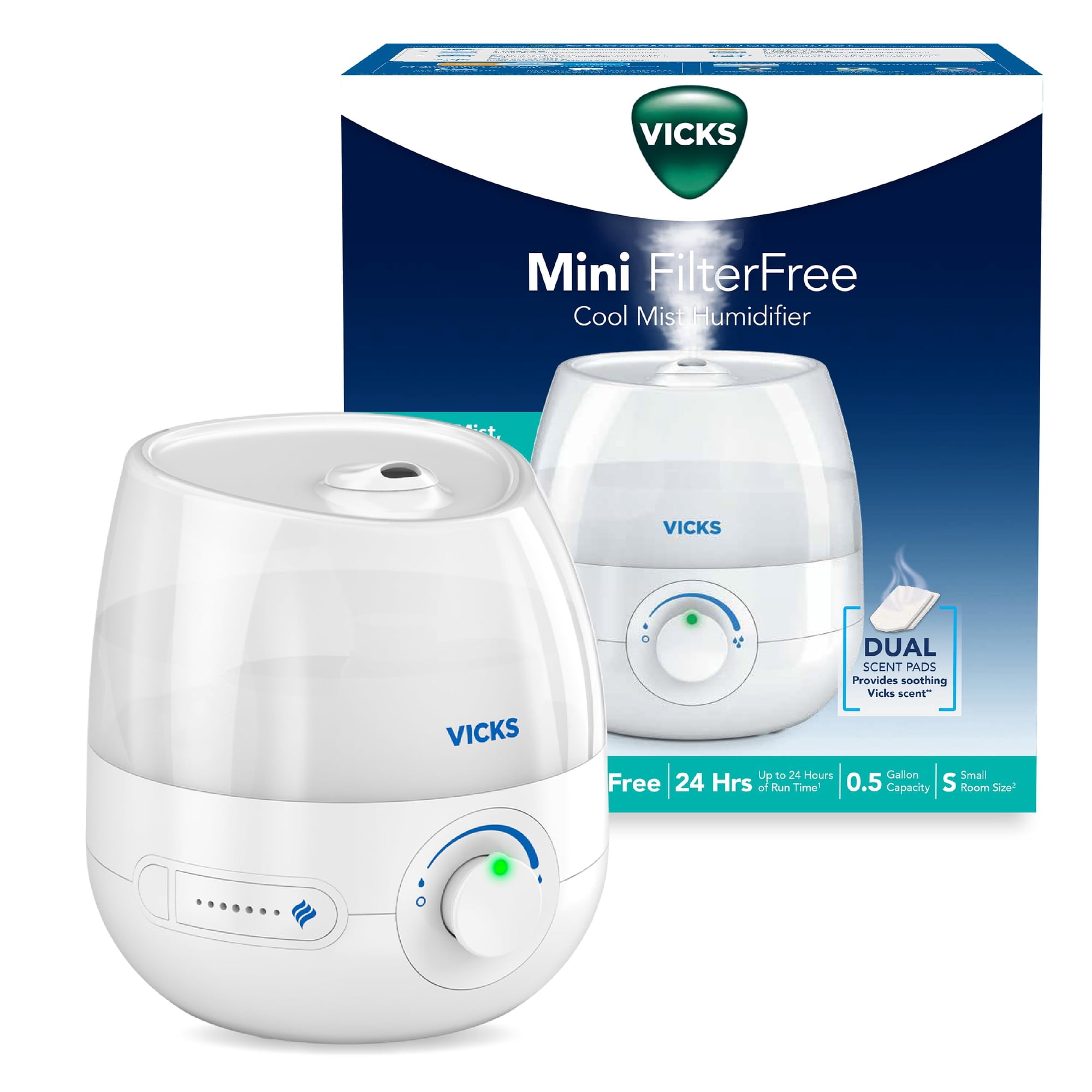 Humidificador De Niebla Fría Mini Vicks Sin Filtro, Para Habitaciones Pequeñas – Control Variable De Niebla – Compatible Con Vicks Vapopads