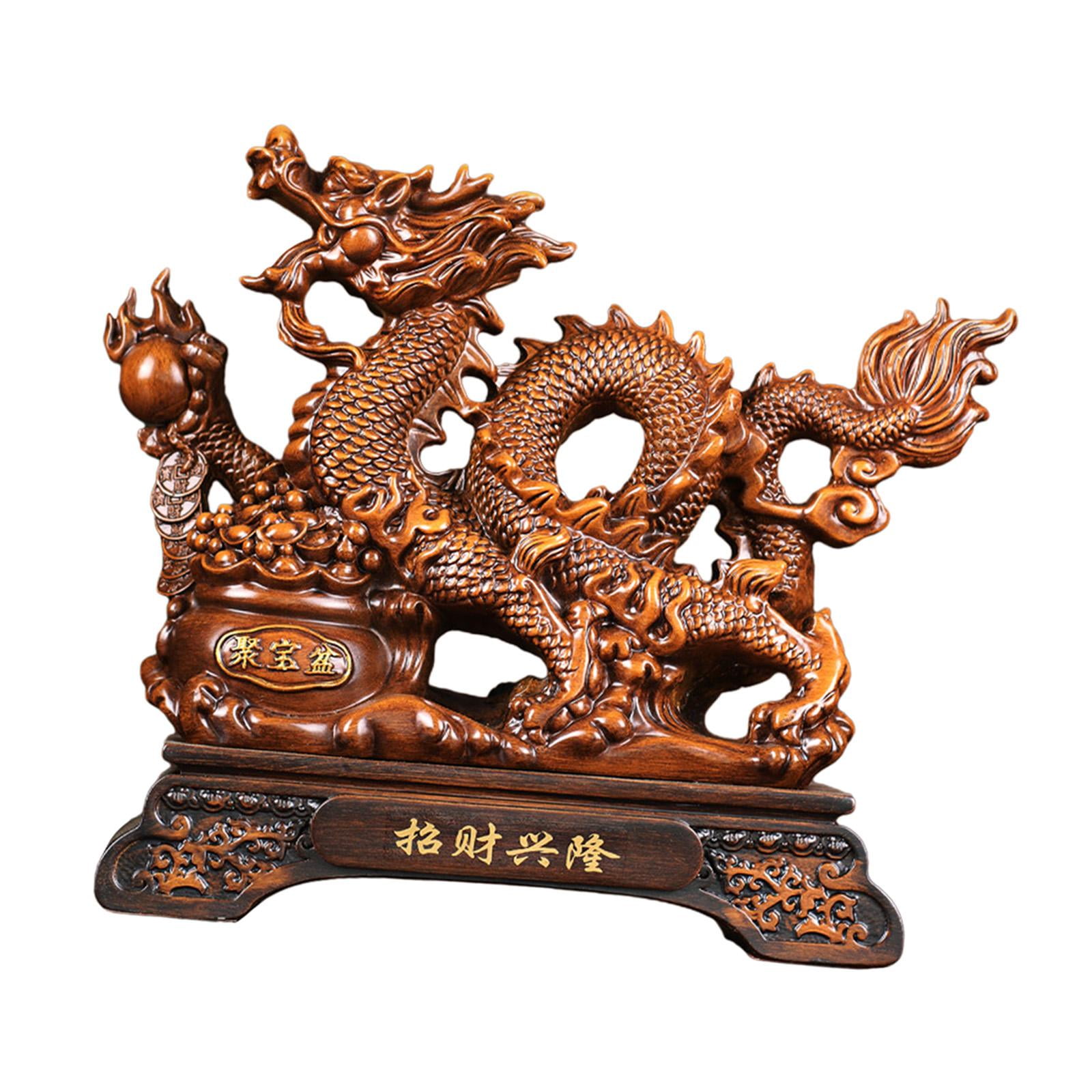 Magideal - Figuritas De Dragón De Resina, Estatua De Fengshui Chino, Artesanía, Escultura De Dragón Chino, Festival De Primavera, Estante Para Sala De Estar, Esc Color Madera Medio