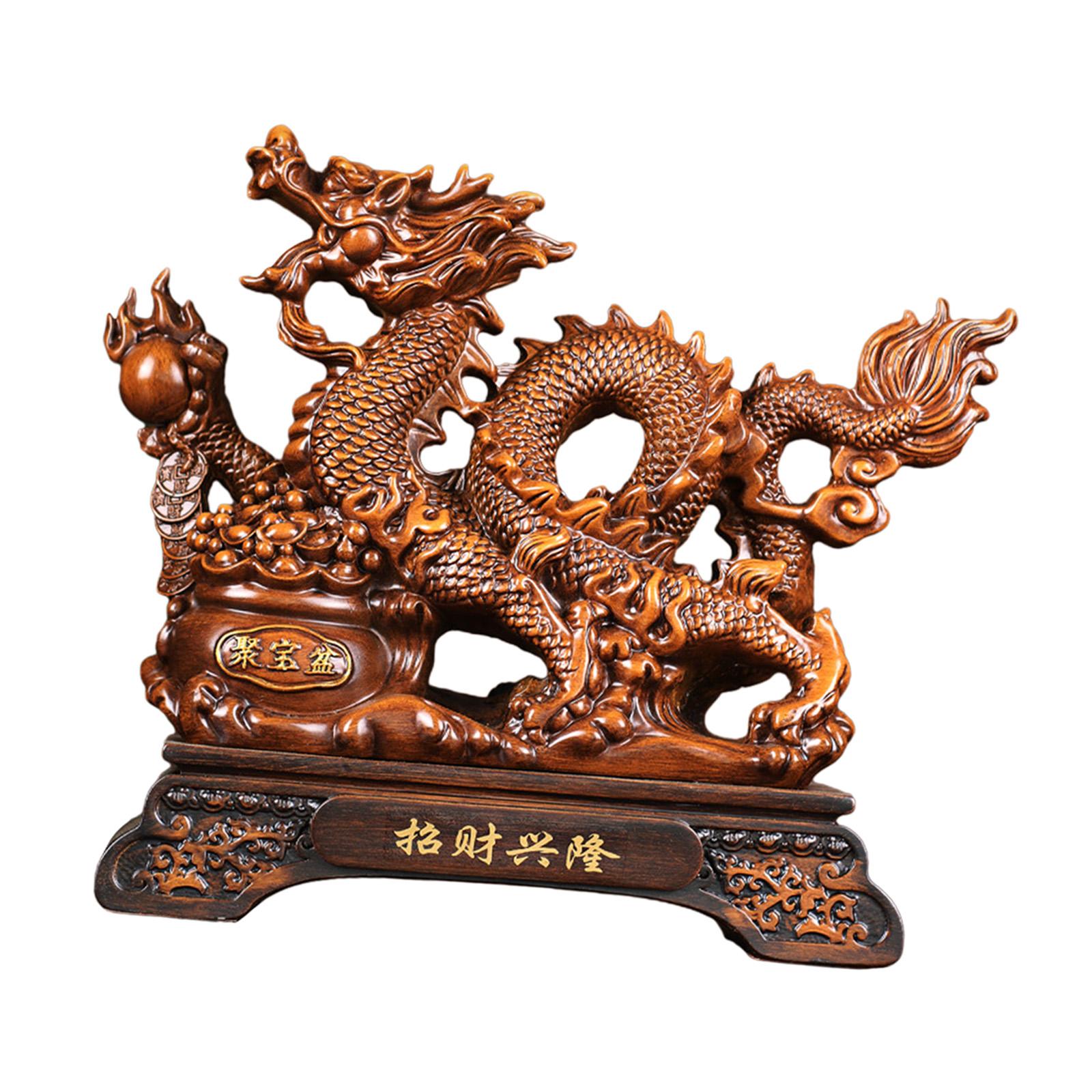 Magideal - Figuritas De Dragón De Resina, Estatua De Fengshui Chino, Artesanía, Escultura De Dragón Chino, Festival De Primavera, Estante Para Sala De Estar, Esc Color Madera Medio