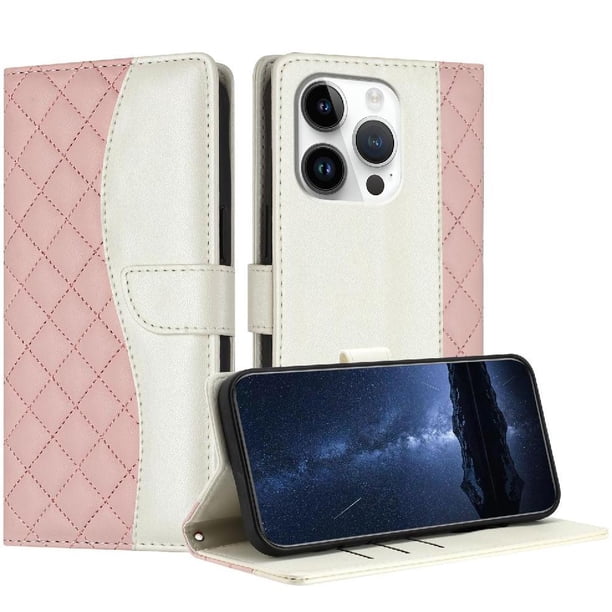 Funda Tipo Cartera Acolchada para iPhone 16 Pro Max con Bloqueo RFID Ranuras y Correa Rosa