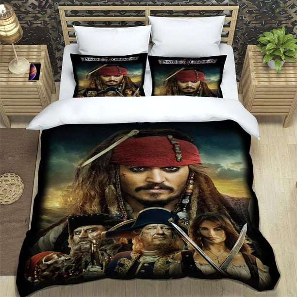 Bedding Set Pirates of the Caribbean Duvet Pillowcase Queen Double Bed, Home Room Bedroom Pirate Duvet Cover Boy Gift Bed Sheets