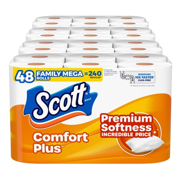 Papel Higiénico Scott ComfortPlus 48 Rollos Mega de 352 Hojas