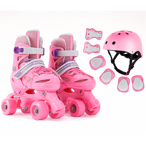 Wakeshome - Patines 4 Rueda Rosa Ajustable Para Niña + Kit De Proteccion M Rosado