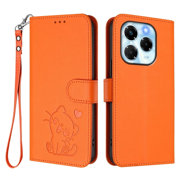 Funda de Gato tipo Libro para Infinix Note 40X 5G, Naranja