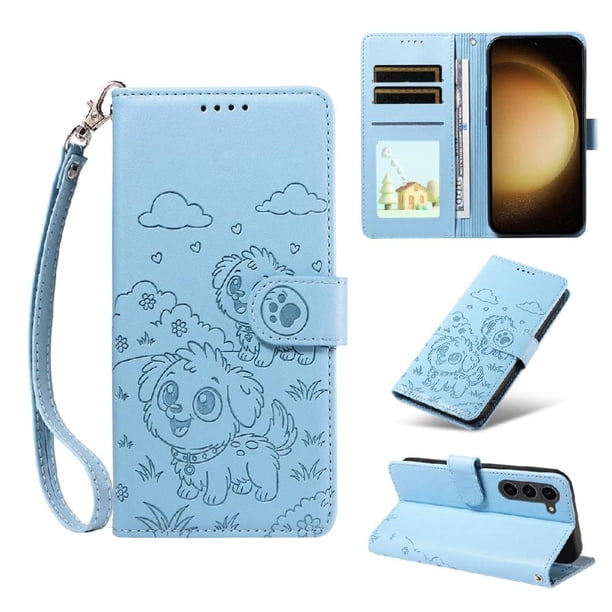 Funda Cartera para Samsung Galaxy S23 Plus Perro Cachorro Grabado con Tarjetas Soporte Correa Azul