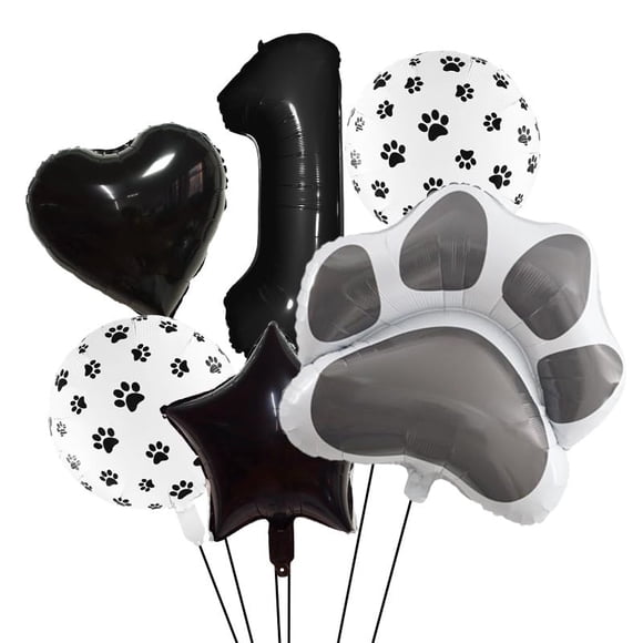 Set de globos con estampado de patas de mascota en blanco y negro