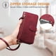 thumbnail image 2 of Funda tipo cartera para Google Pixel 5 XL con bolsillo con cremallera, tarjetero, soporte, correa para la muñeca y tapa de cuero Rojo, 2 of 5