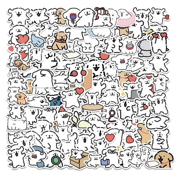 Add a Touch of Adorable to Your Personal Items with 100pcs of Line Puppy Dog Stickers - Perfect for Laptop, iPad, Skateboard, and More!