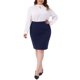 thumbnail image 1 of Falda lápiz de talla grande para mujer de Agnes Orinda, cintura alta, elástica, con abertura lateral, ajustada, para negocios, trabajo, midi, con cremallera trasera, 2X, azul marino, 1 of 8