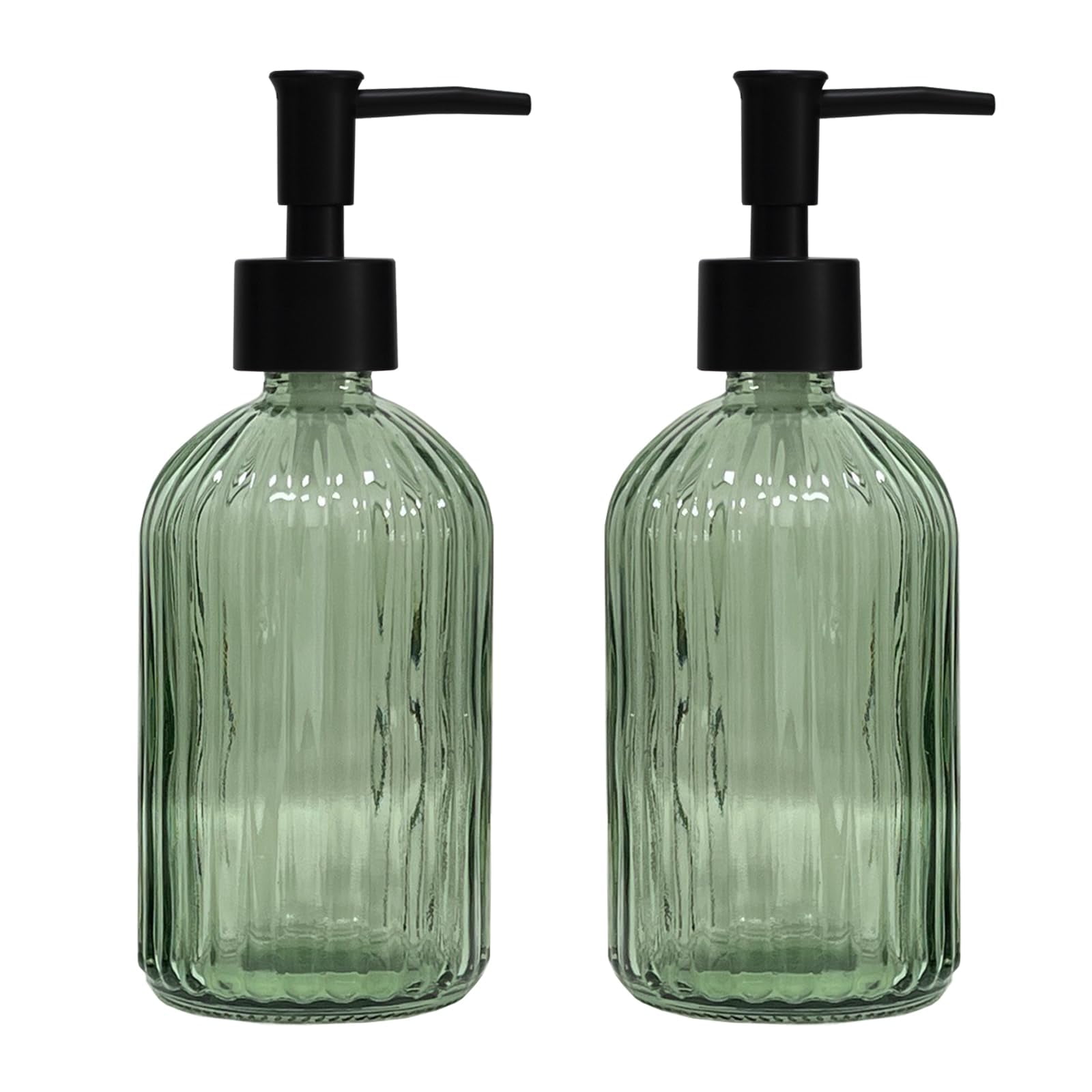 Yytsgg - Set Dispensador De Jabón Vidrio Verde 400 Ml Recargable Con Bomba Negra