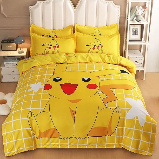 Pikachu children's comforter set children's cartoon bedding set polyester 3D digital printing bedspread bedroom decoration gift Bed Sheets