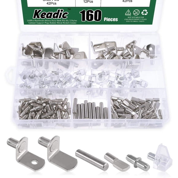 Kit de taquetes para repisas Keadic de 160 piezas, niquelados, para muebles