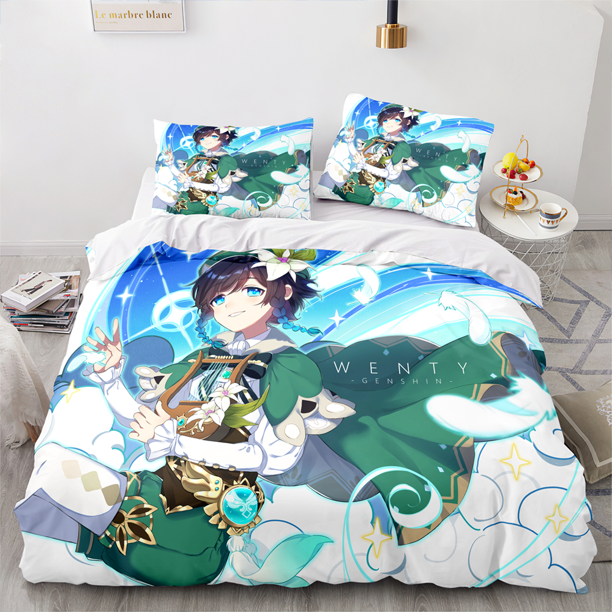 Genshin Impact Bedding Set Single Twin Full Queen King Size Game Bed Set Aldult Kid Bedroom Duvetcover Sets Bed Sheets