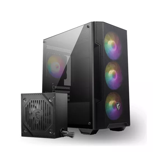 Combo Gabinete MSI MAG Forge M100A Micro-ATX + Fuente de Poder 600W