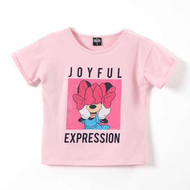 Polera Manga Corta Niña Joyful Expresion Minnie Rosado Disney
