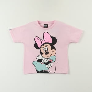 Polera Manga Corta Niña Rosado Minnie Lentejuelas Disney