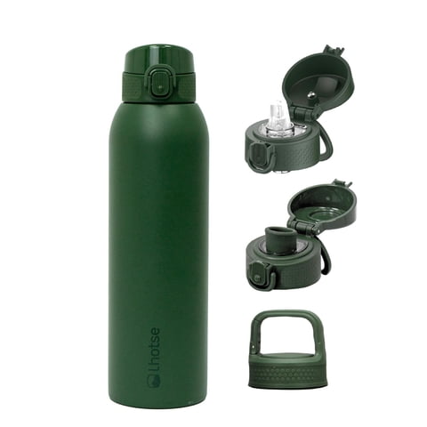 Botella Térmica Agua Acero Inox 3 Tapas Hydrocore 1Lt Lhotse Verde