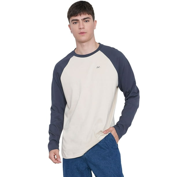 Polera Hombre Manga Larga Raglan Azul Corona