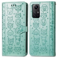 Funda Cartera Foxdock Para Xiaomi Redmi Note 12S , Flip Pu Con Relieve De Gatos Y Perros, Tarjetero Y Soporte