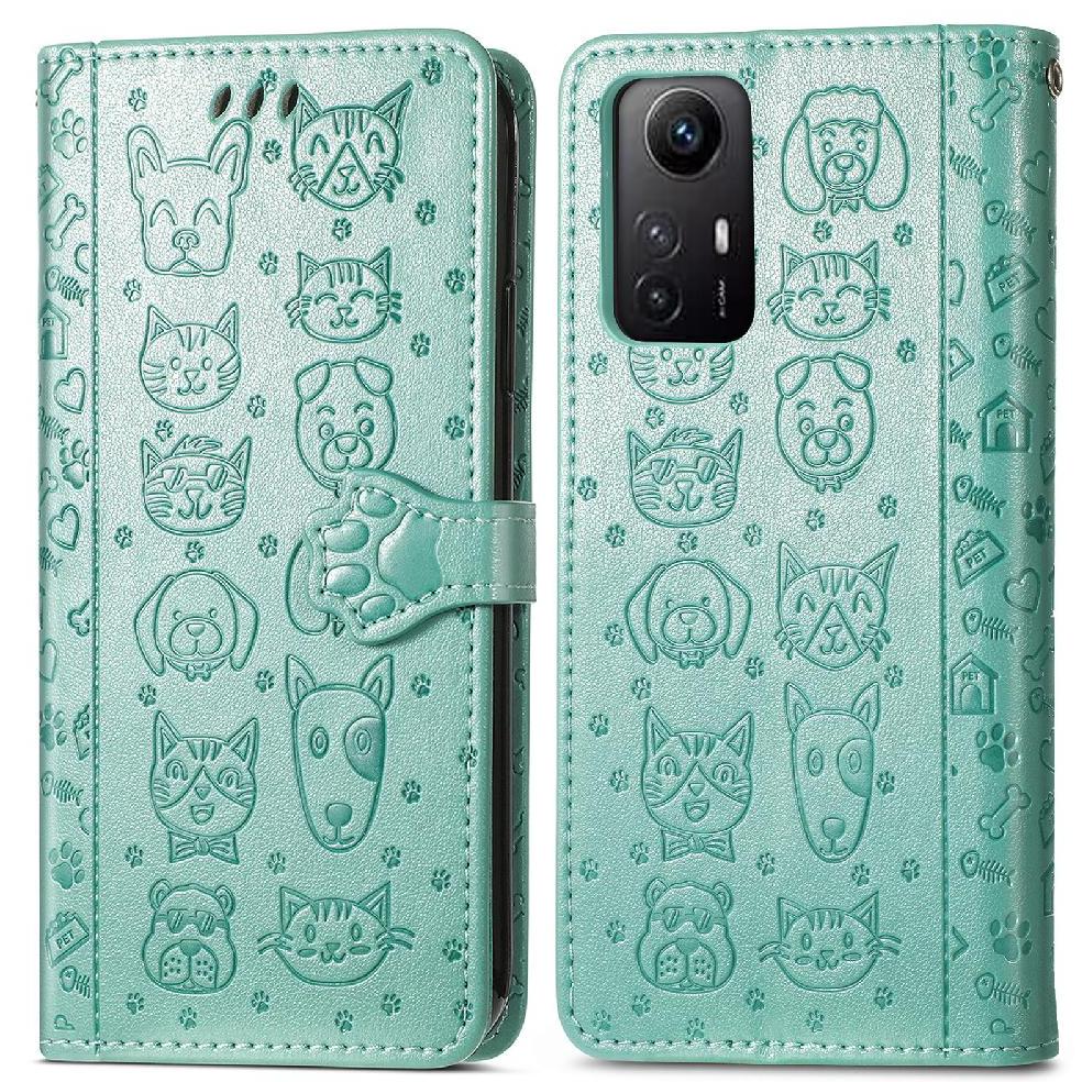 Funda Cartera Foxdock Para Xiaomi Redmi Note 12S , Flip Pu Con Relieve De Gatos Y Perros, Tarjetero Y Soporte