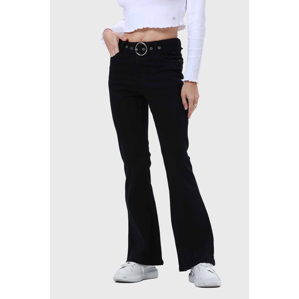 Jeans Mujer Flare Línea Curva Negro