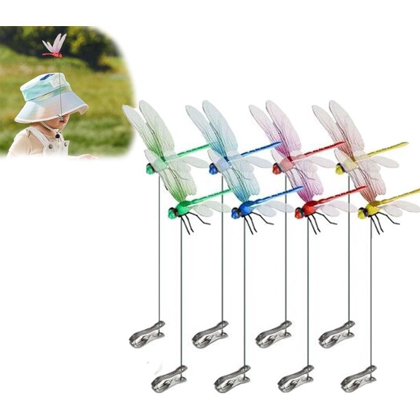 8 clips libélula 3D estacas jardín decoración disuasivo moscas pájaros caballo ahuyentar