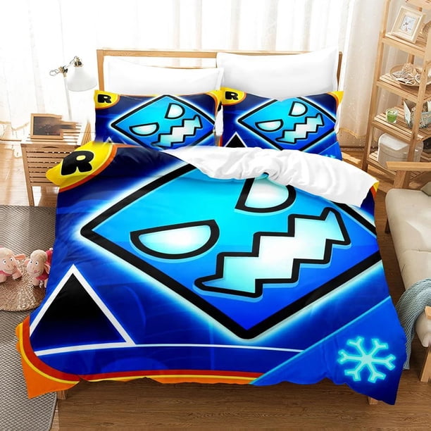 Game Geometry Dash Bedding Set,Duvet Cover Comforter Bed Set Quilt Cover Pillowcase, Boys Girls Adults Bed Sheets