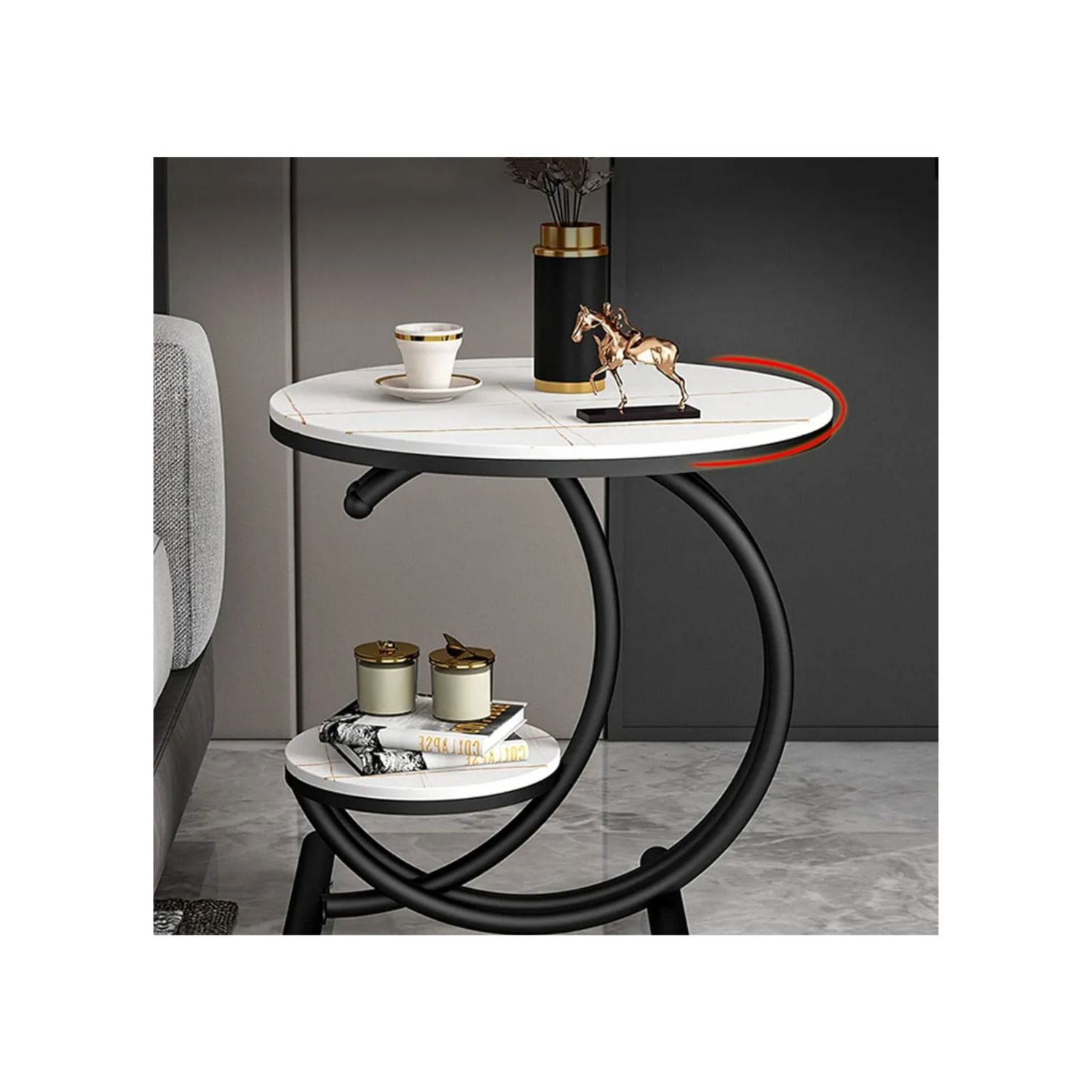 Click Ventas - Mesa Auxiliar Dos Niveles Con Efecto Mármol Elegante Moderna