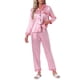 thumbnail image 2 of INSPIRE CHIC Conjunto de Pijama de Satén para Mujer, Camisa de Manga Larga de Botones, Pijama de Leopardo a Rayas Sedoso con Bolsillo, Talla L, Rayas Rosadas, 2 of 5