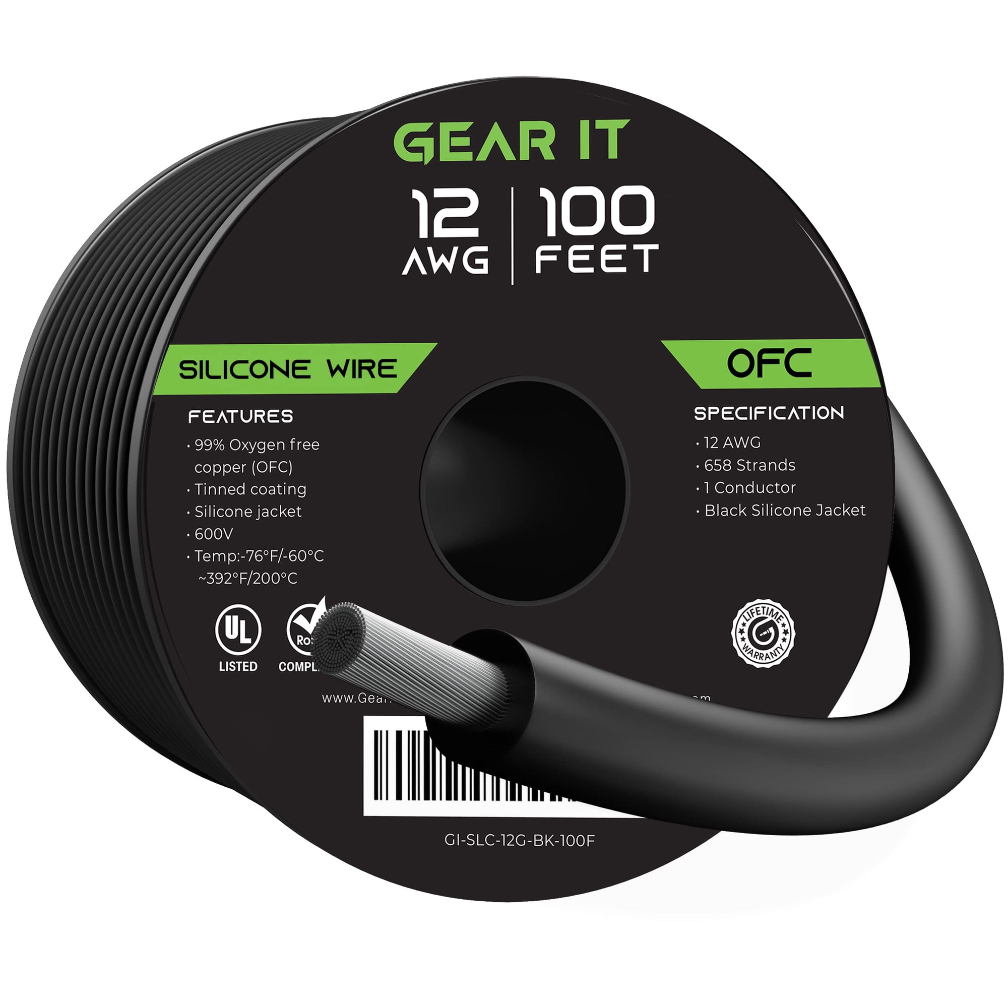 Cable Gearit Silicona 12 Awg 30 M 600 V Negro Ofc