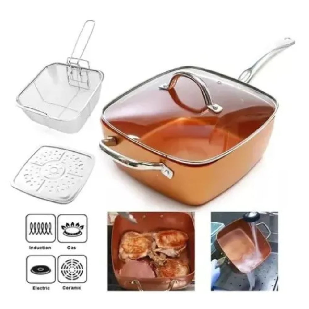 Movi - Olla De Cobre Multiuso Antiadherente Cesta Freír Cerámica Con Accesorios