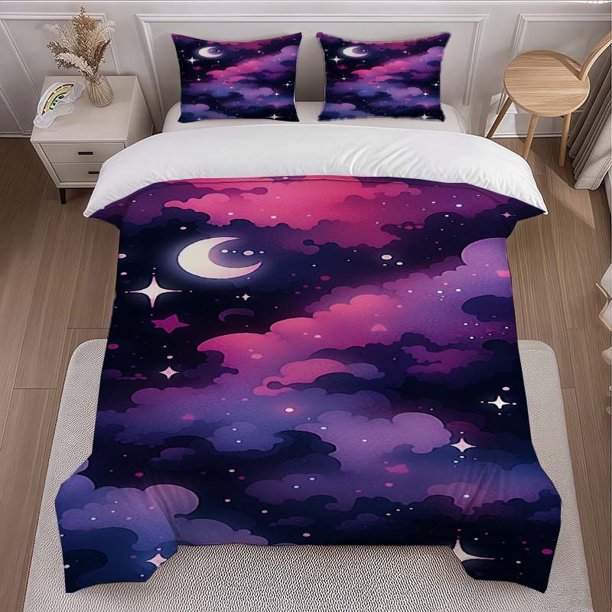 Dreamy Night Sky Themed Bedding Set Duvet Cover and Pillowcase Set Soft and Comfortable for All Seasons