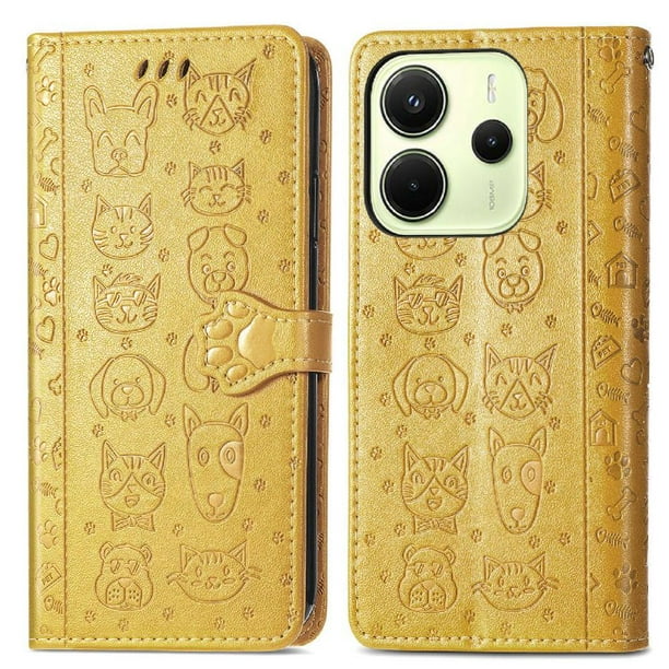Funda Cartera FOXDOCK para Xiaomi Redmi Note 14 4G , Flip PU con Relieve de Gatos y Perros, Tarjetero y Soporte