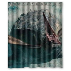 Pinghai - Cortina De Ducha De Mosasaurus Jurassic World Kills, Juego De Cortina De Baño Con Ganchos, Tamaño 60 X 72 Pulgadas